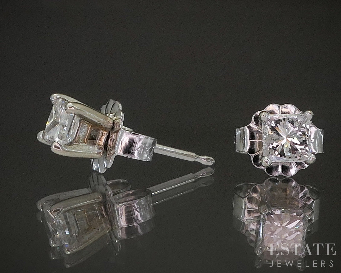 14k White Gold Princess Natural .35ctw Diamond Stud Earrings p20116b