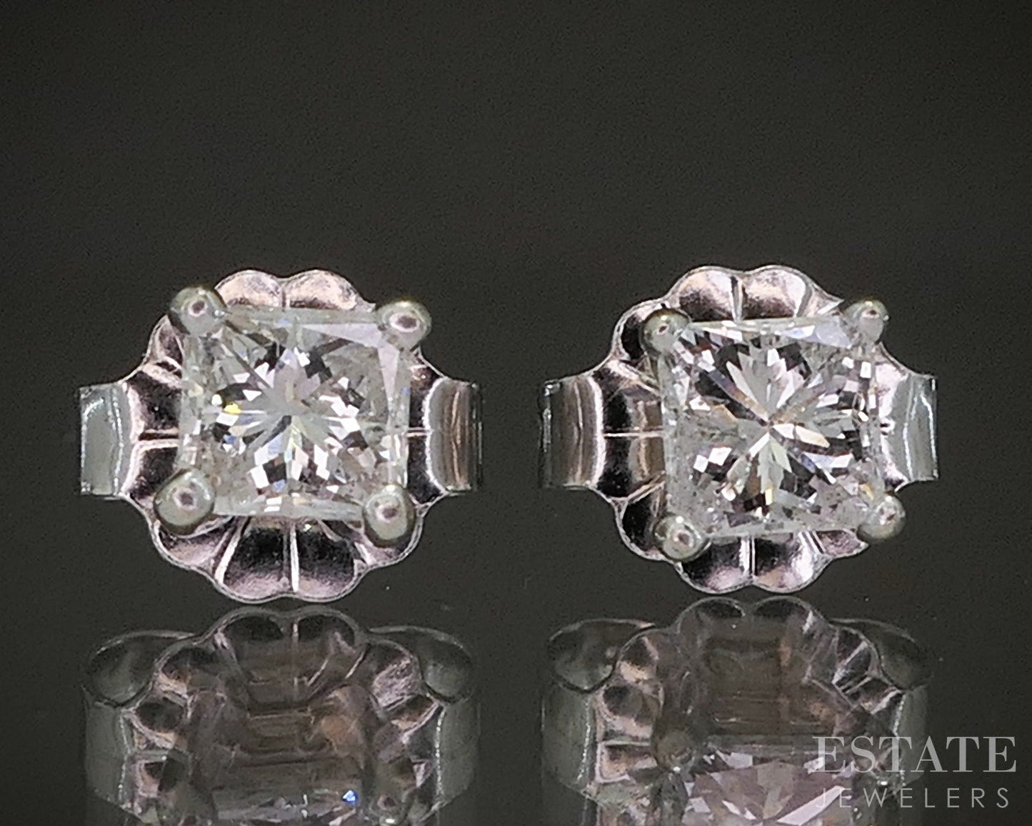 14k White Gold Princess Natural .35ctw Diamond Stud Earrings p20116b