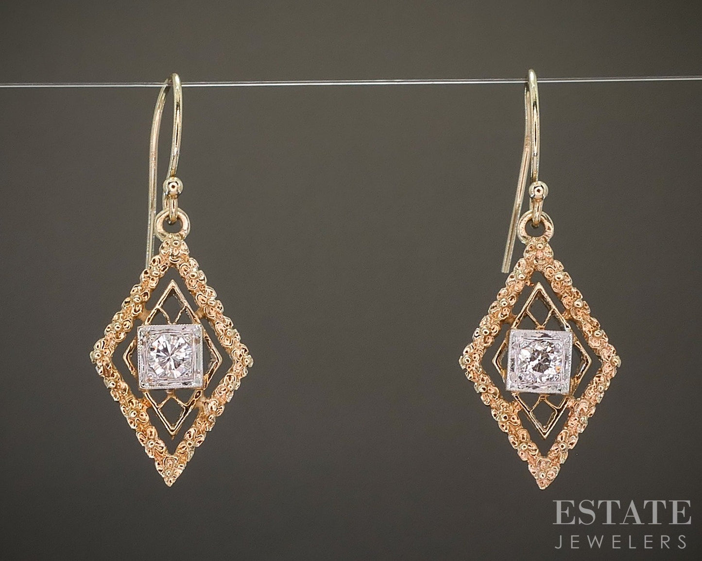 Vintage 14k Yellow & White Gold Natural Diamond Dangle Earrings 3.3g p19355b