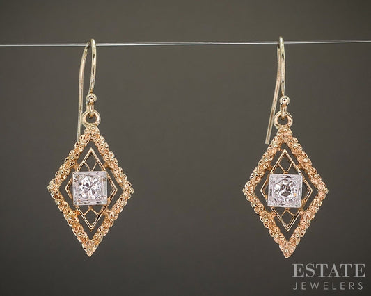 Vintage 14k Yellow & White Gold Natural Diamond Dangle Earrings 3.3g p19355b
