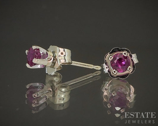 14k White Gold 2.7mm Round Natural Ruby Stud Earrings 0.4g p18934b
