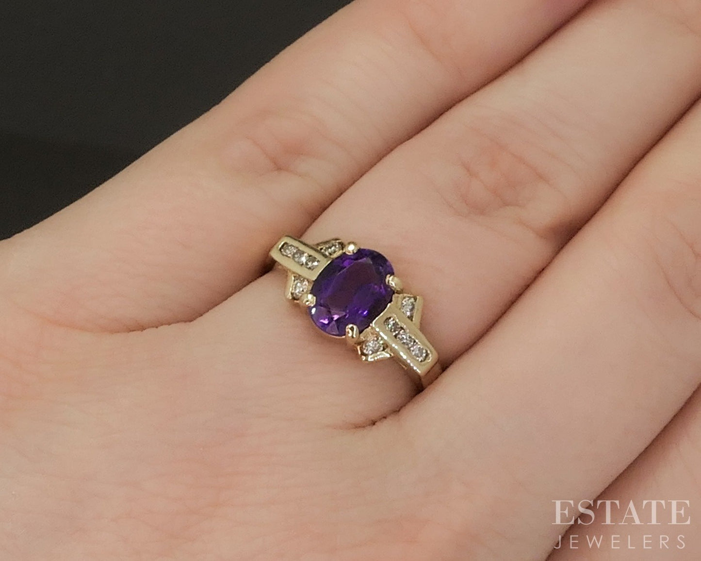 14k Yellow Gold Oval Natural Amethyst & Diamond Ladies Ring 2.9g p19299b