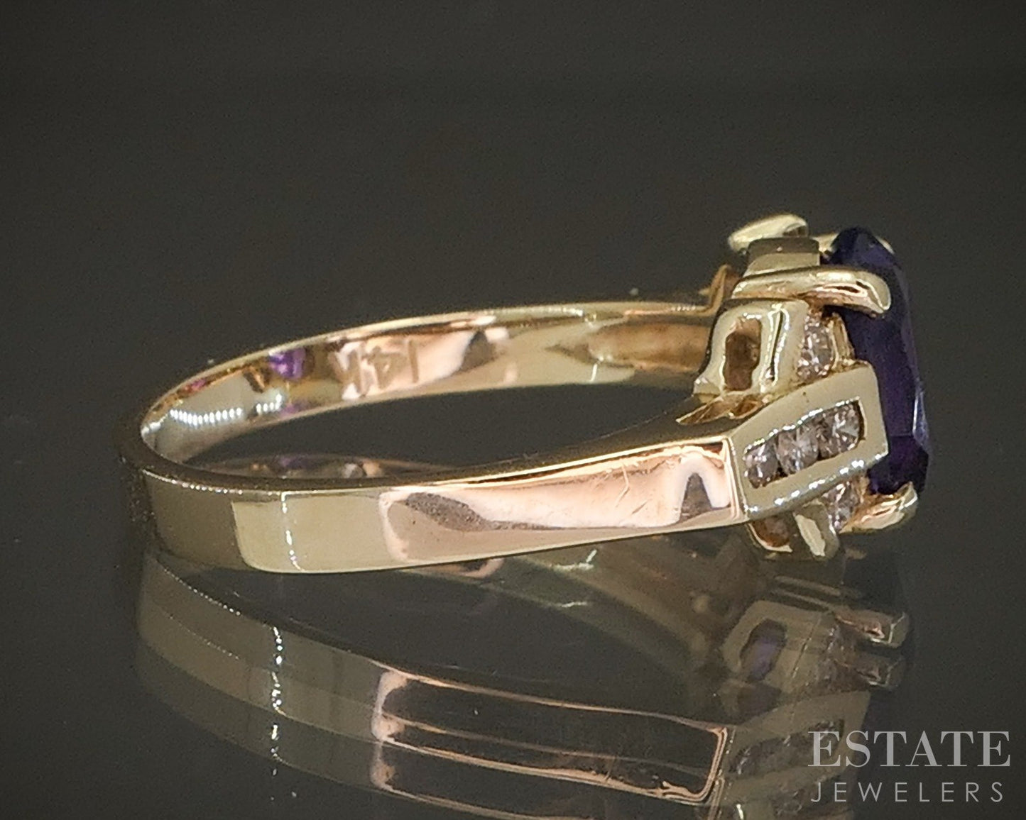 14k Yellow Gold Oval Natural Amethyst & Diamond Ladies Ring 2.9g p19299b