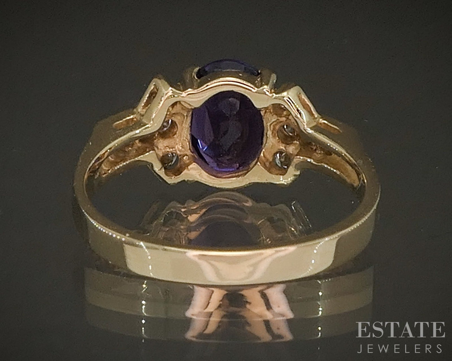 14k Yellow Gold Oval Natural Amethyst & Diamond Ladies Ring 2.9g p19299b