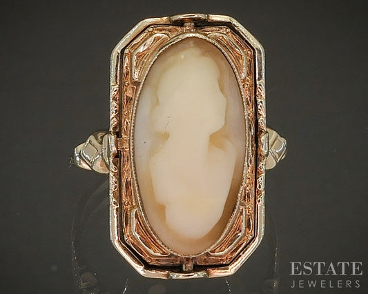 Antique 10k Yellow Gold Cameo Onyx & Diamond Reversible Ring 3.9g p18769b
