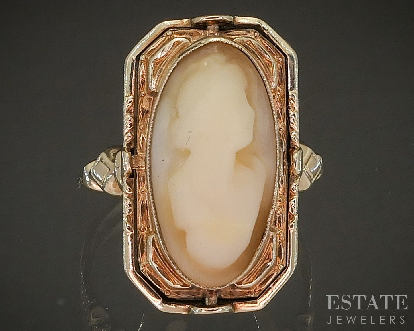 Antique 10k Yellow Gold Cameo Onyx & Diamond Reversible Ring 3.9g p18769b