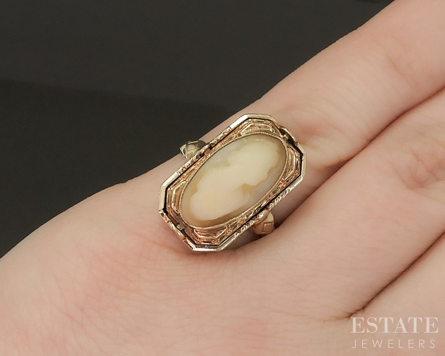 Antique 10k Yellow Gold Cameo Onyx & Diamond Reversible Ring 3.9g p18769b