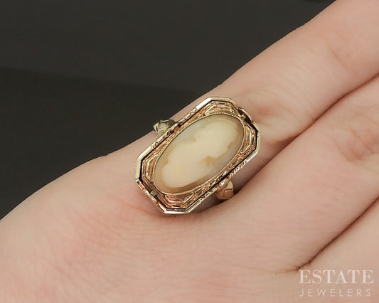 Antique 10k Yellow Gold Cameo Onyx & Diamond Reversible Ring 3.9g p18769b