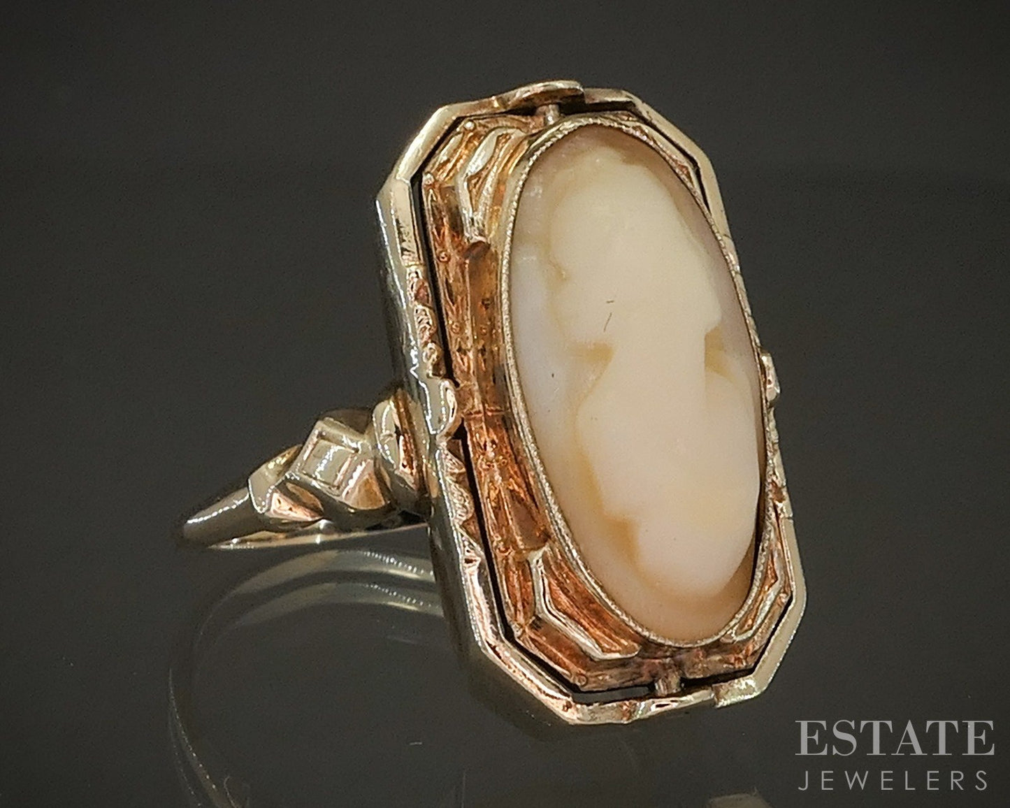 Antique 10k Yellow Gold Cameo Onyx & Diamond Reversible Ring 3.9g p18769b