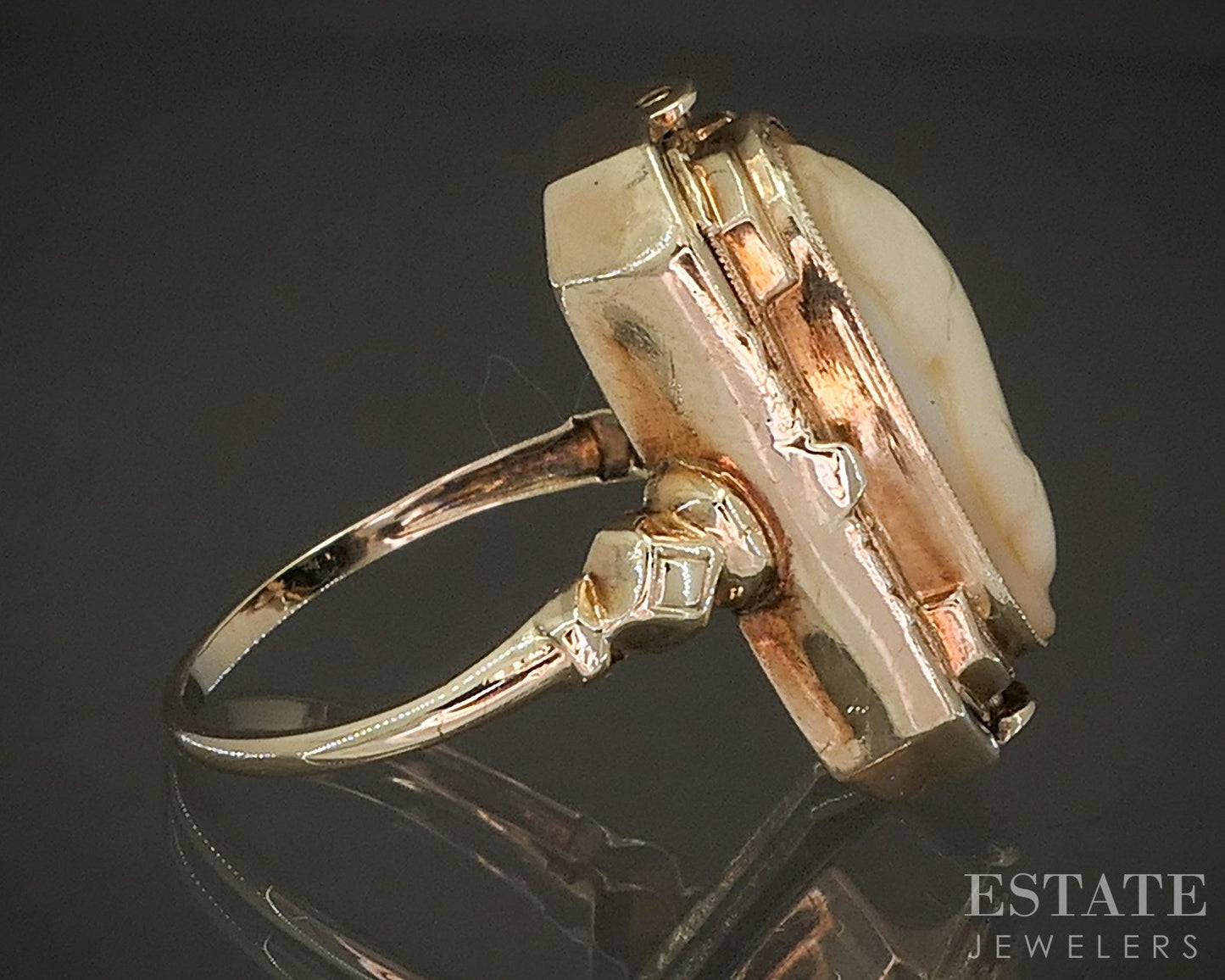 Antique 10k Yellow Gold Cameo Onyx & Diamond Reversible Ring 3.9g p18769b