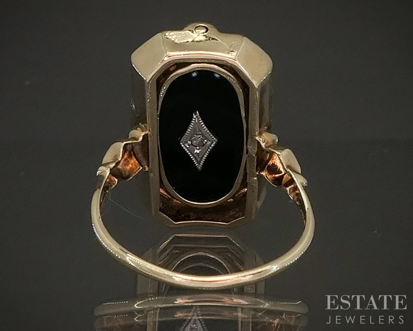 Antique 10k Yellow Gold Cameo Onyx & Diamond Reversible Ring 3.9g p18769b