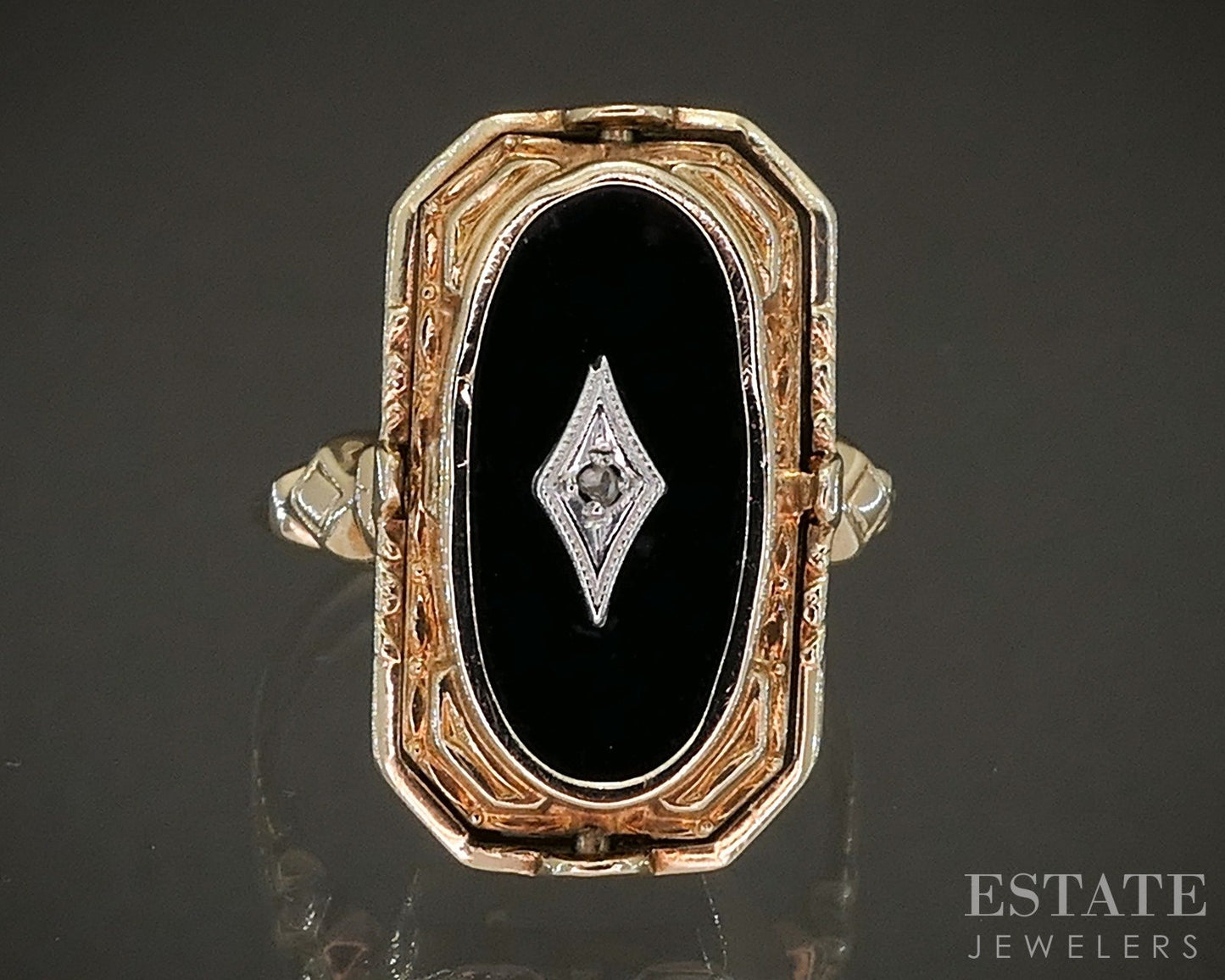 Antique 10k Yellow Gold Cameo Onyx & Diamond Reversible Ring 3.9g p18769b