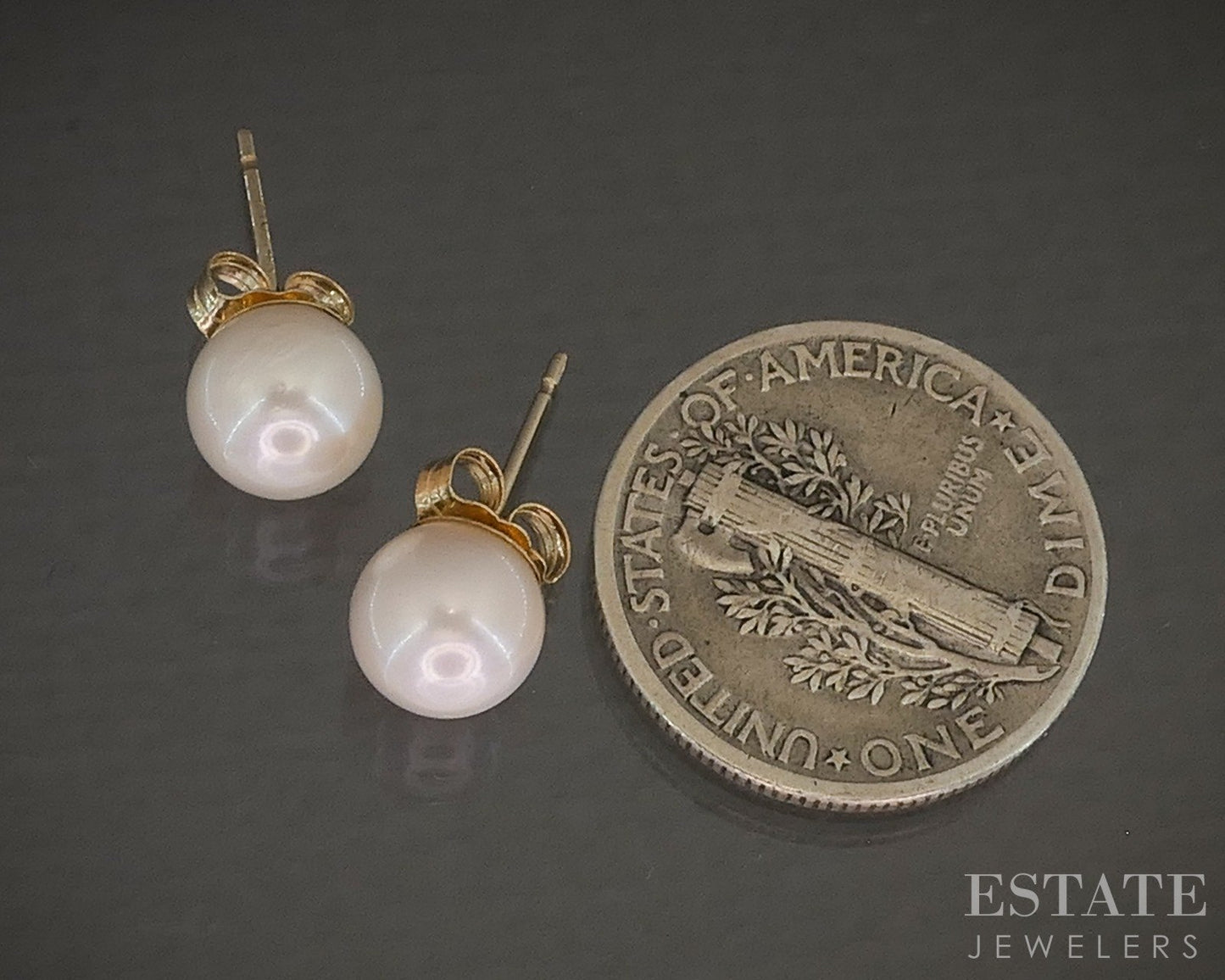 14k Yellow Gold 6.5mm Cultured Pearl Stud Ladies Earrings p19194b