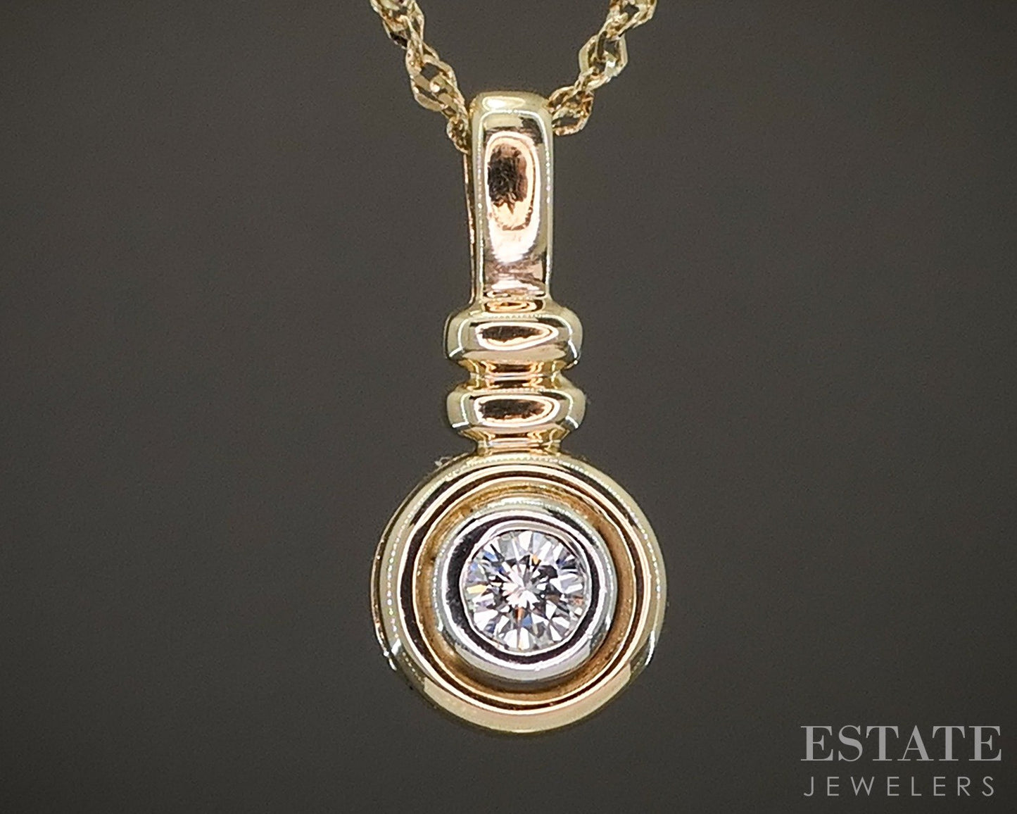 14k Yellow Gold Round Natural .08ct Diamond Bezel Solitaire Necklace 2g p20057b