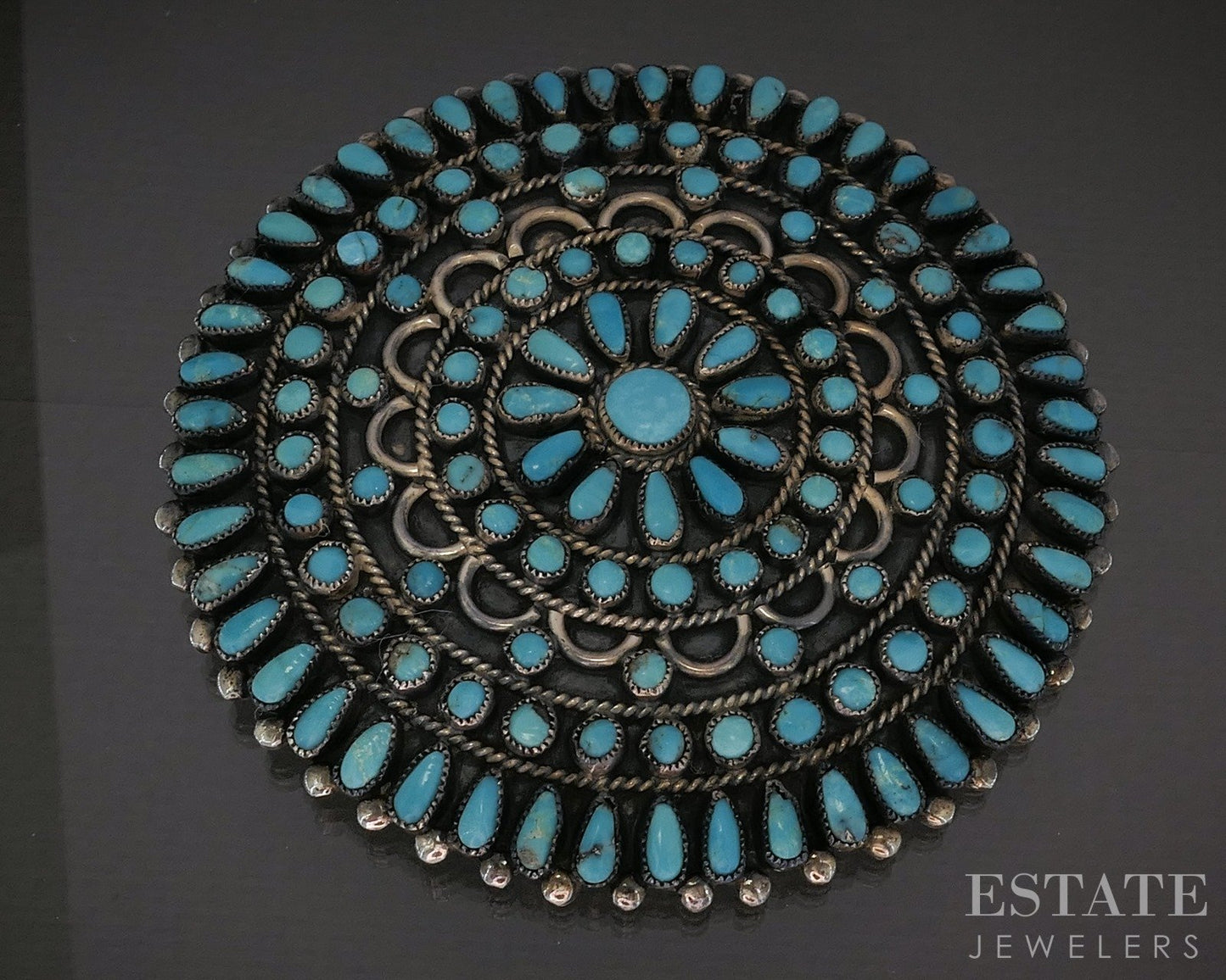 Vintage Sterling J.M. Begay Turquoise Petite Point Navajo Pin Brooch 48g p23144