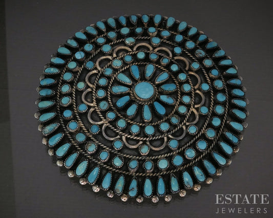 Vintage Sterling J.M. Begay Turquoise Petite Point Navajo Pin Brooch 48g p23144