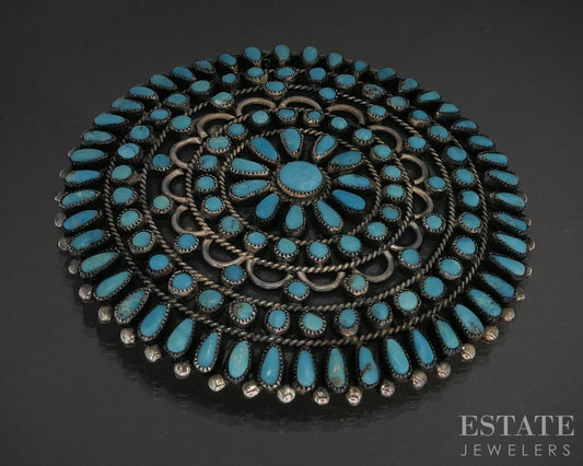 Vintage Sterling J.M. Begay Turquoise Petite Point Navajo Pin Brooch 48g p23144