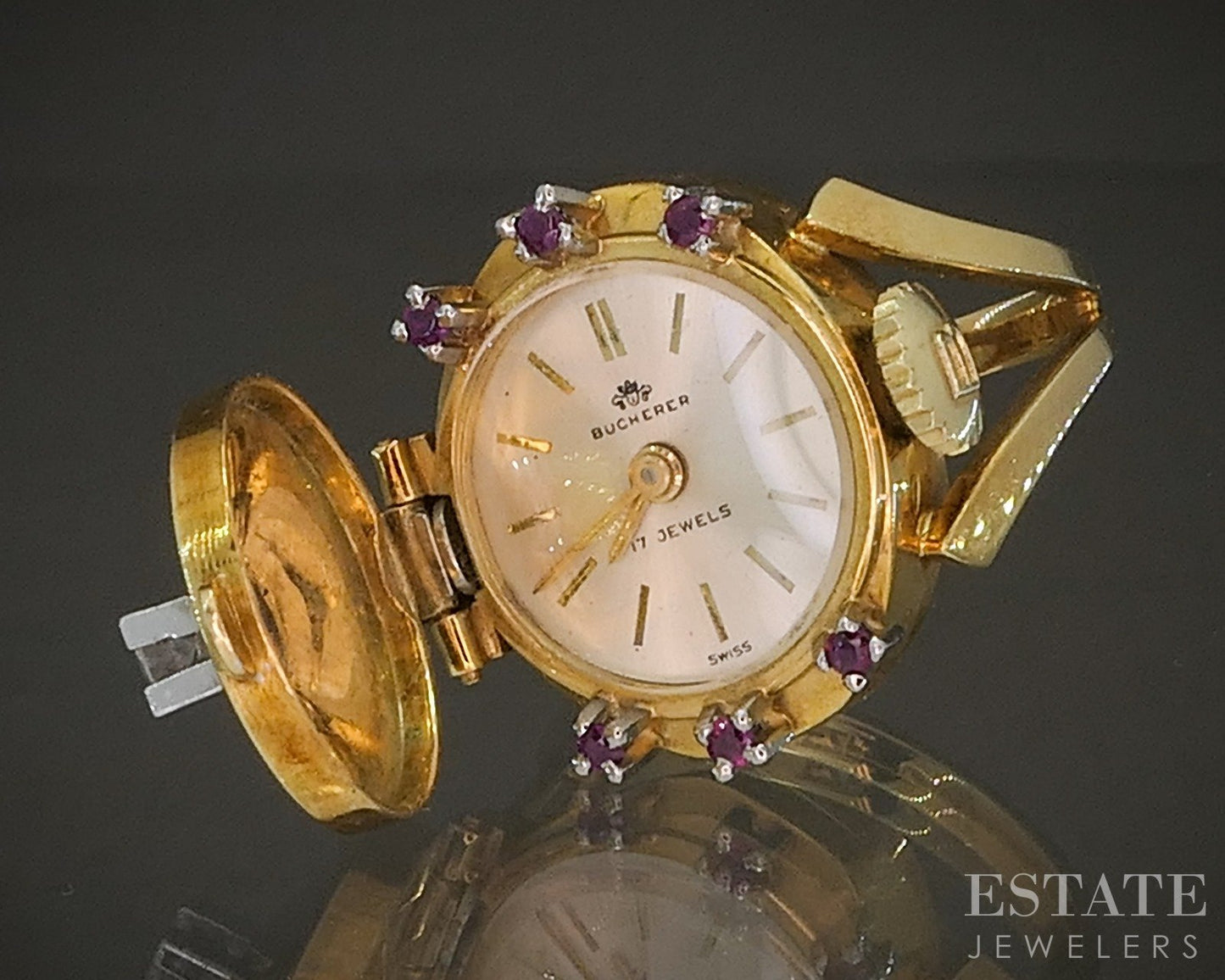Vintage 18k Yellow Gold Bucherer Peek-a-Boo Ladies Ring Watch 12.5g p22360