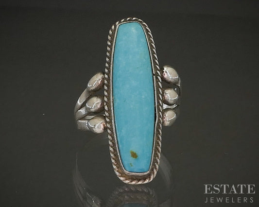 Vintage Sterling Natural Turquoise Running Bear Southwestern Ring 7.8g p23145