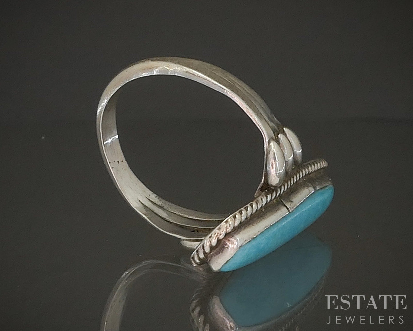 Vintage Sterling Natural Turquoise Running Bear Southwestern Ring 7.8g p23145