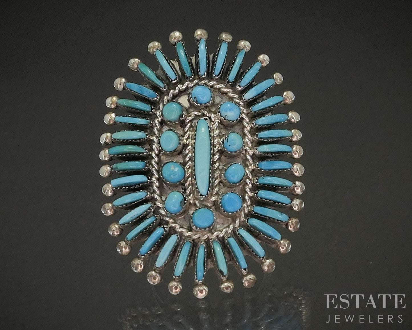 Vintage Sterling Zuni Eva L. Wyaco Natural Turquoise Needlepoint Ring 9g p23142