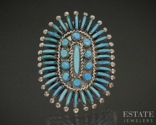 Vintage Sterling Zuni Eva L. Wyaco Natural Turquoise Needlepoint Ring 9g p23142