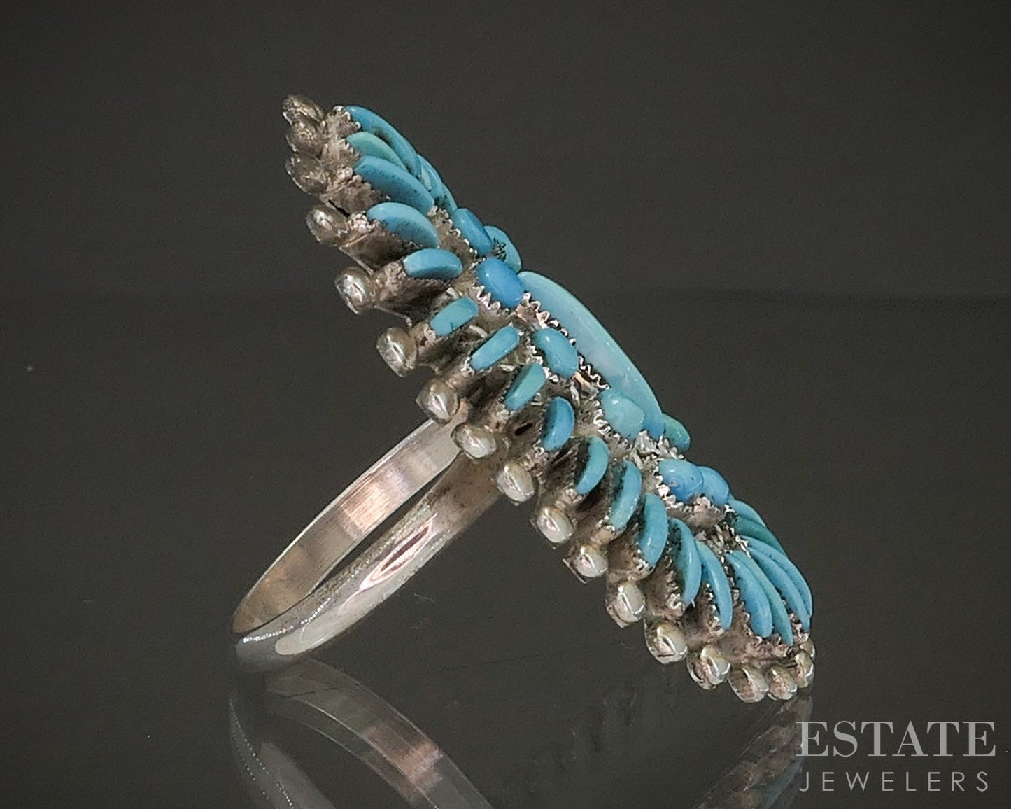 Vintage Sterling Zuni Eva L. Wyaco Natural Turquoise Needlepoint Ring 9g p23142