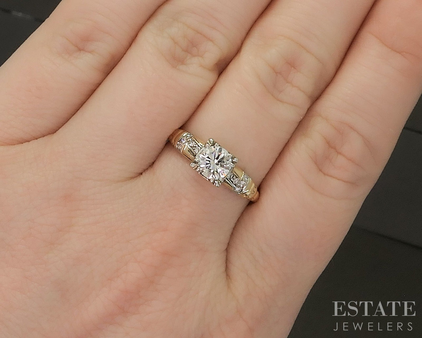 Antique 18k & 14k Gold Transitional Natural .62ct Diamond Engagement Ring p20877
