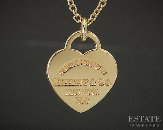 18k Yellow Gold Tiffany & Co. Return To Tiffany Heart Tag Charm Necklace p23200