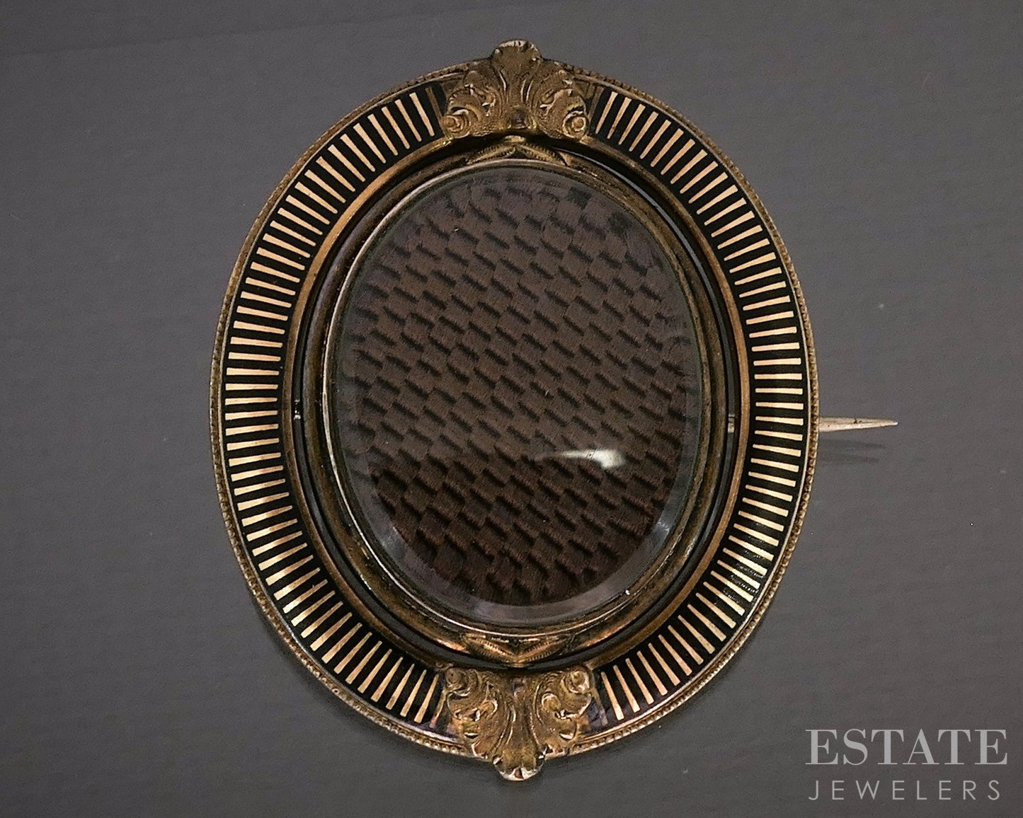 Antique Victorian 10k Yellow Gold Enameled Hair Mourning Pin Brooch 15.6g p22994