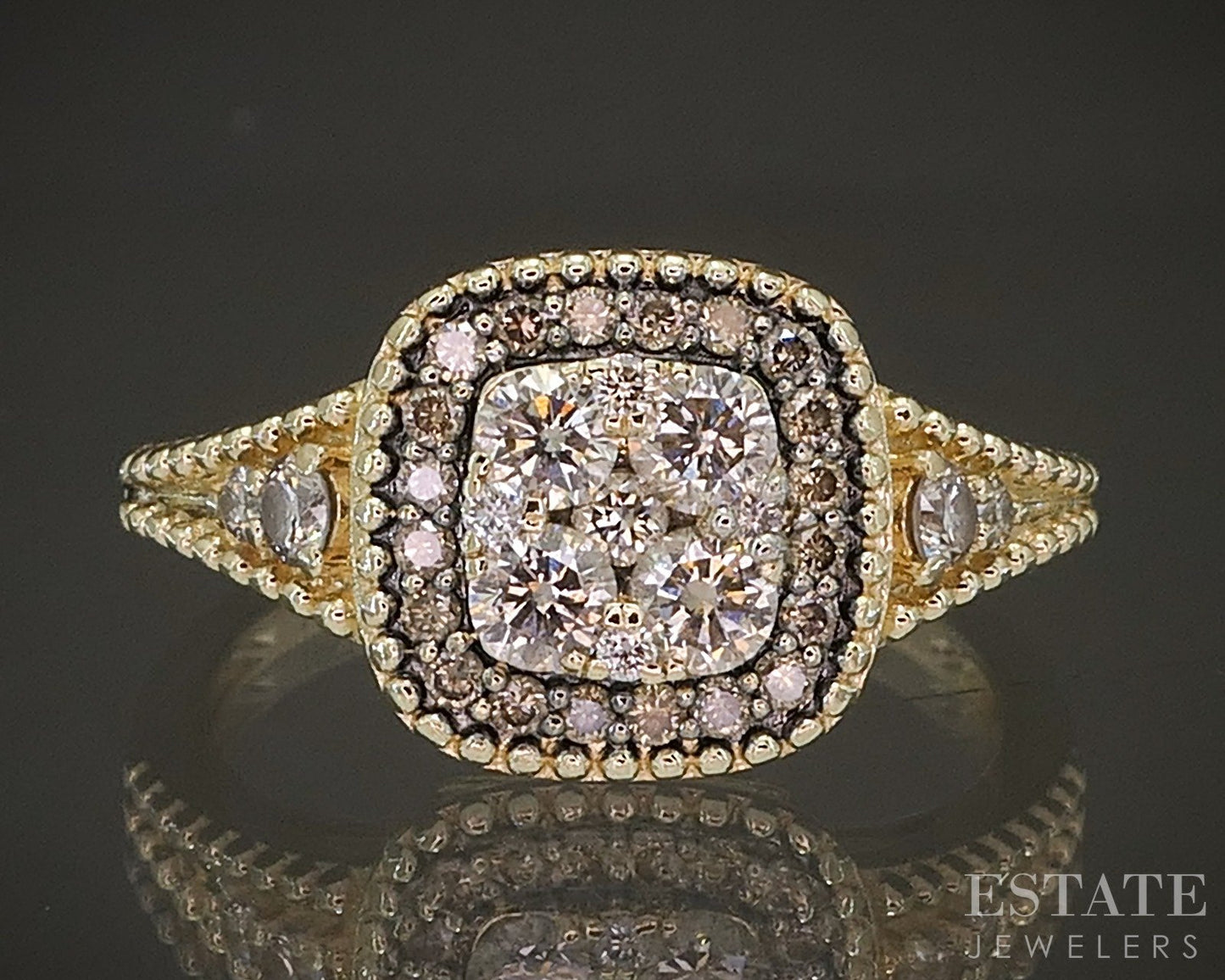 14k Honey Gold LeVian Natural .64ctw Chocolate & Vanilla Diamond Ring 4g p21827