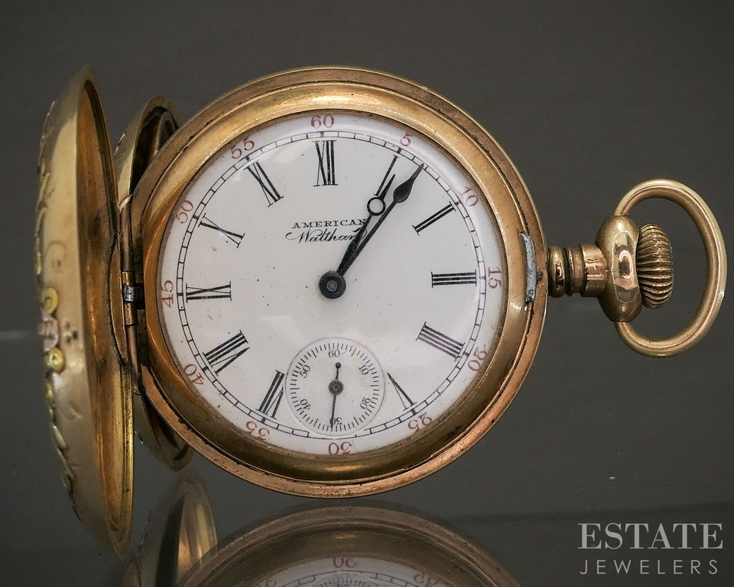 Antique Tri Colored Gold Filled American Waltham Seaside Pocket Watch p15131