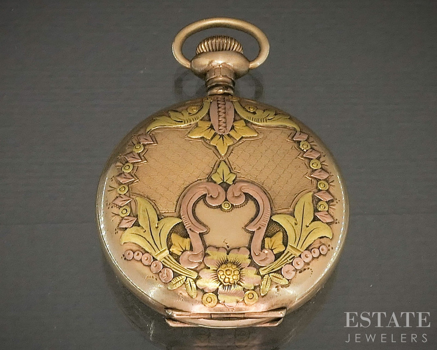 Antique Tri Colored Gold Filled American Waltham Seaside Pocket Watch p15131