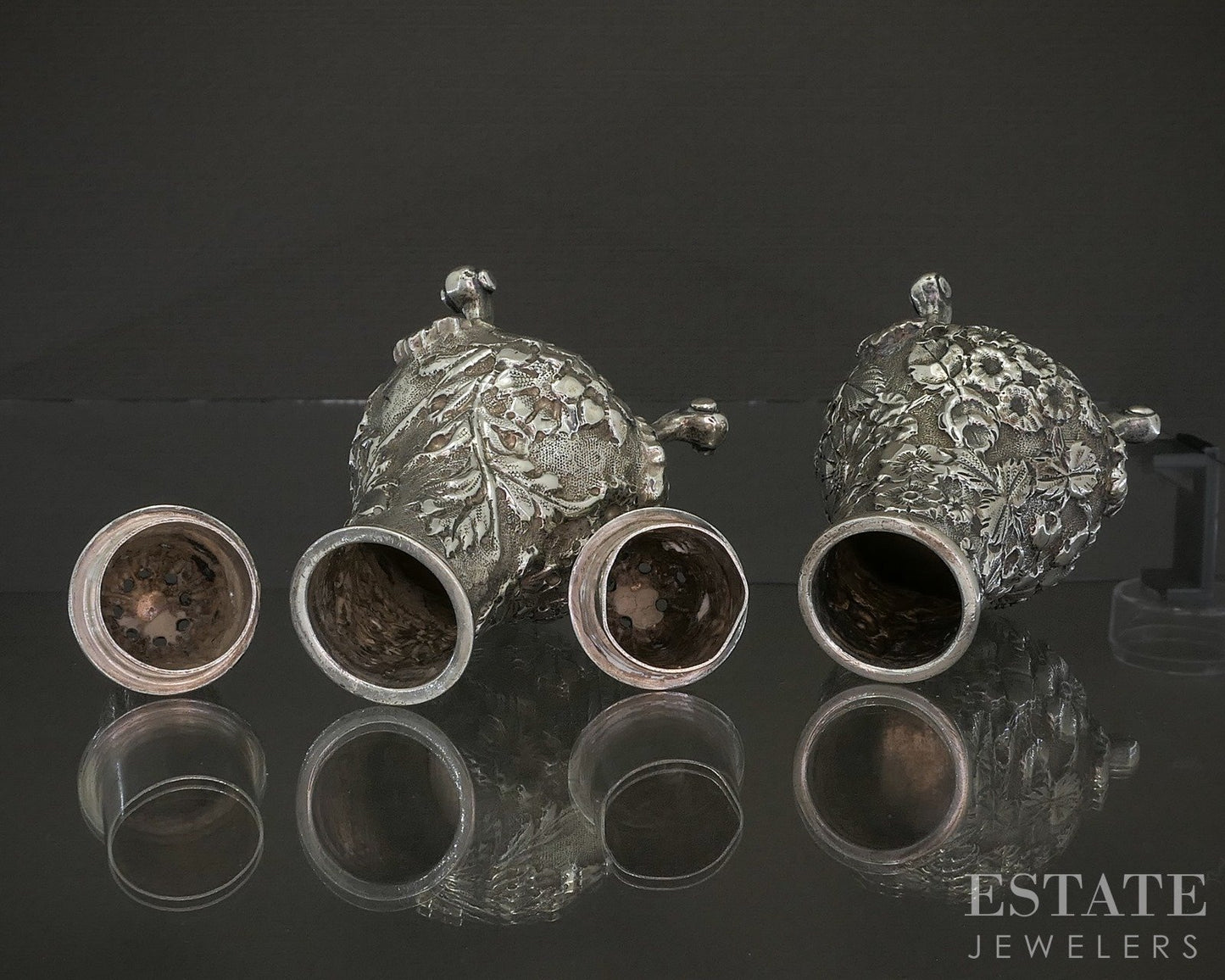 Antique Sterling Jacobi & Jenkins Repoussé Salt & Pepper Shaker Set 131g p23184