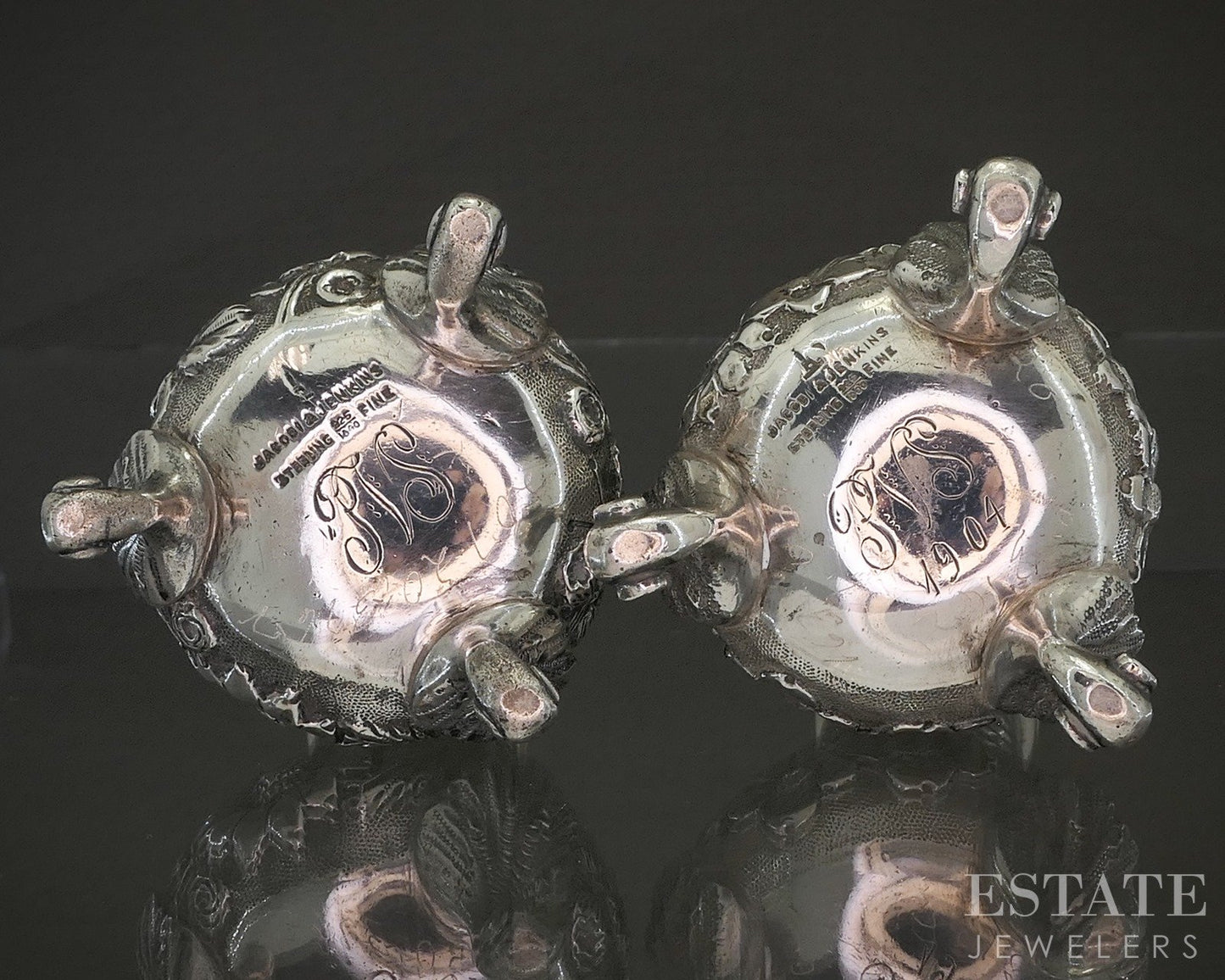 Antique Sterling Jacobi & Jenkins Repoussé Salt & Pepper Shaker Set 131g p23184
