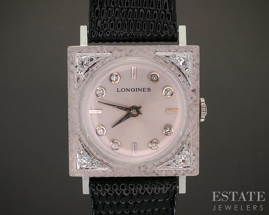 Vintage 1968 14k White Gold Longines Cal. 428 Natural Diamond Watch p22752