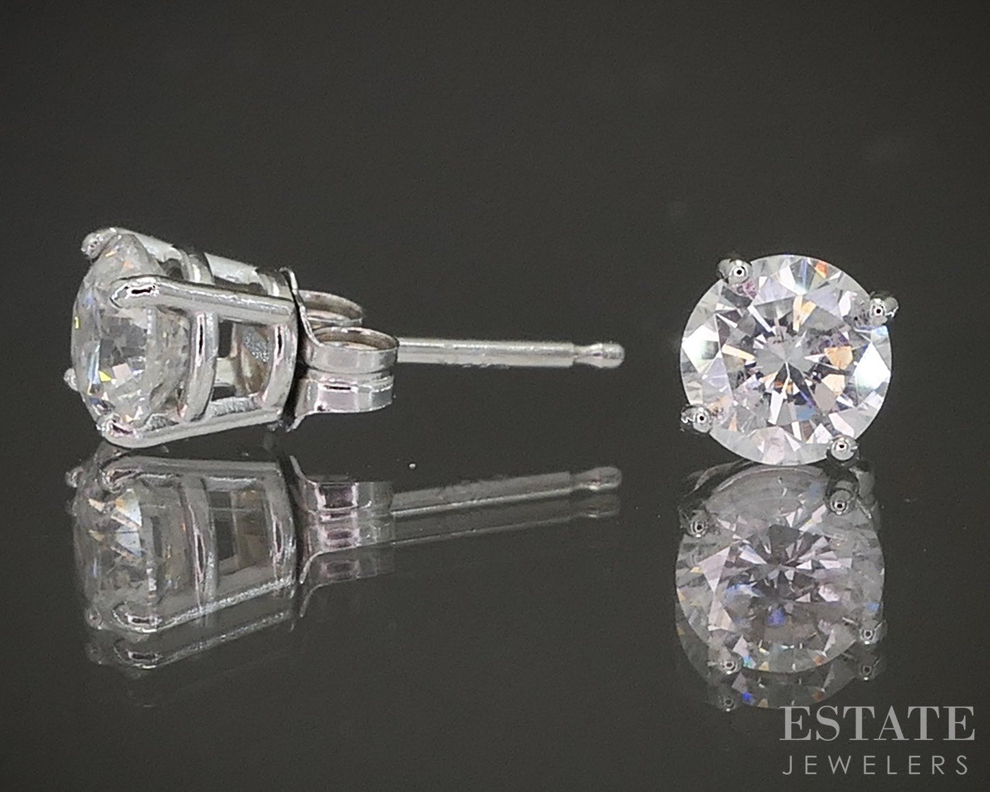 14k White Gold Round Natural 1.12ctw Diamond Stud Earrings p23055