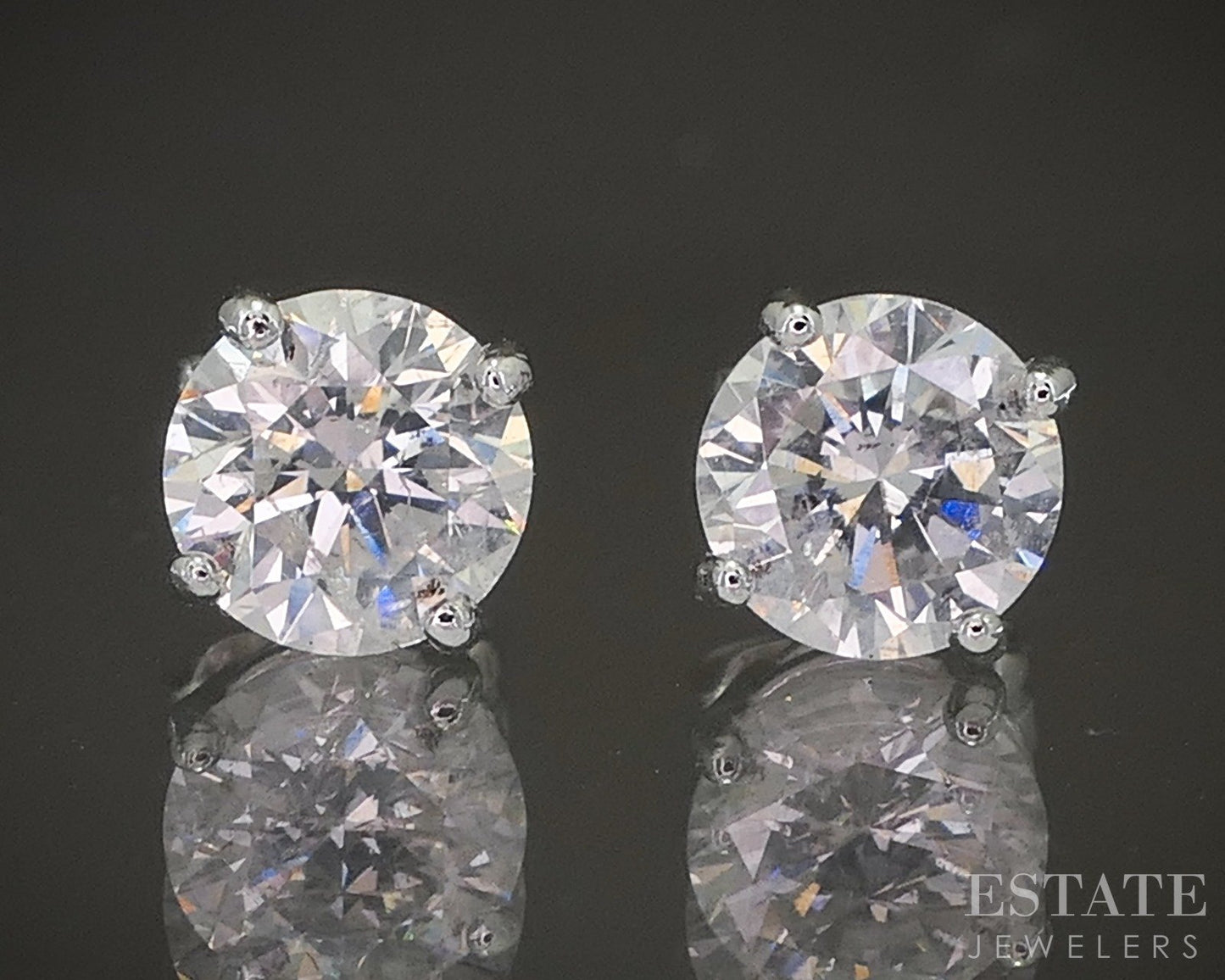 14k White Gold Round Natural 1.12ctw Diamond Stud Earrings p23055