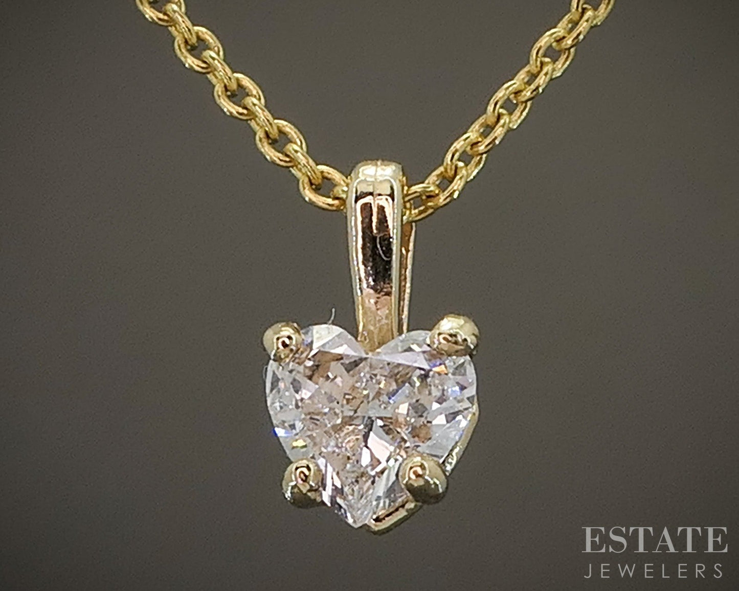 14k Yellow Gold Heart Natural .27ct Diamond Solitaire Necklace 1.6g 16"L p23039