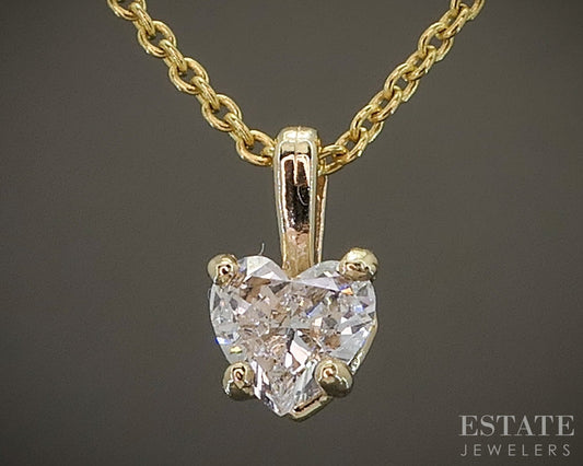 14k Yellow Gold Heart Natural .27ct Diamond Solitaire Necklace 1.6g 16"L p23039