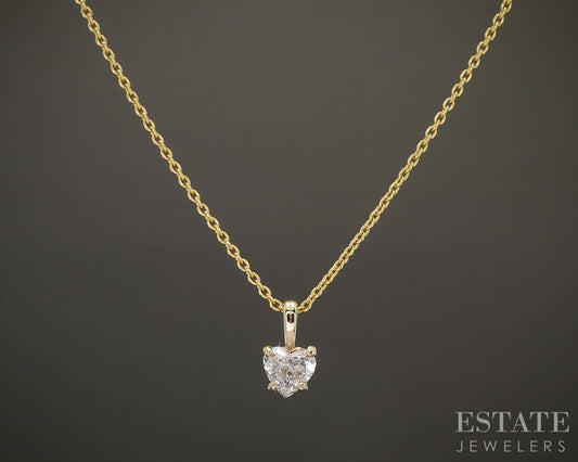 14k Yellow Gold Heart Natural .27ct Diamond Solitaire Necklace 1.6g 16"L p23039