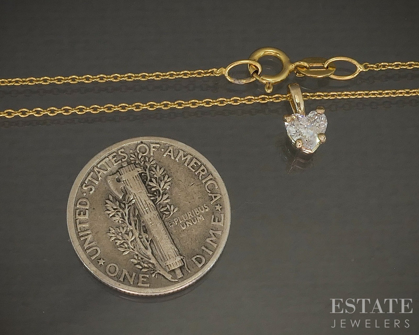 14k Yellow Gold Heart Natural .27ct Diamond Solitaire Necklace 1.6g 16"L p23039