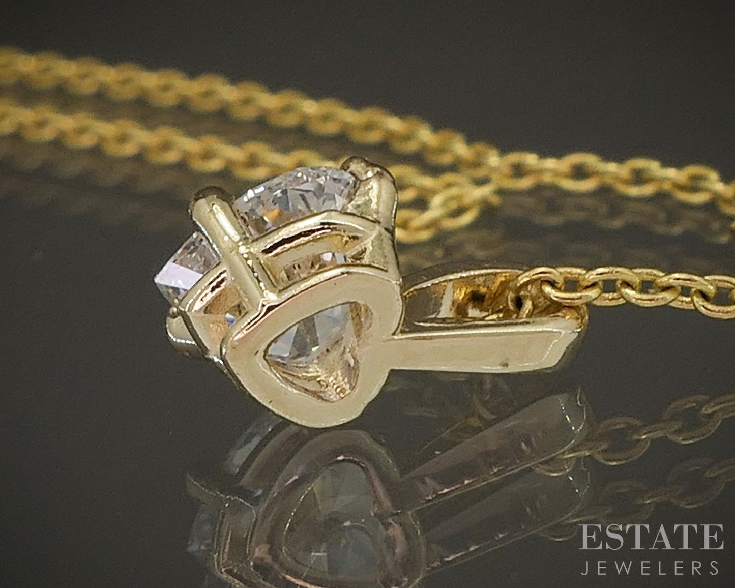 14k Yellow Gold Heart Natural .27ct Diamond Solitaire Necklace 1.6g 16"L p23039