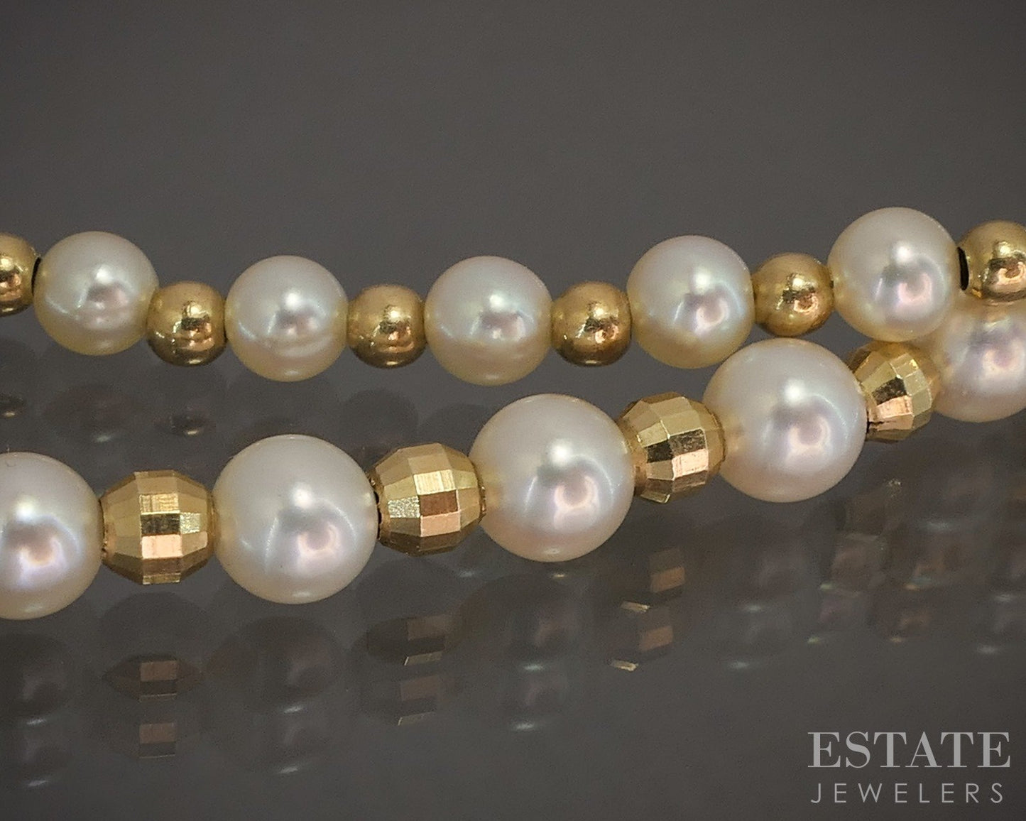 14k Yellow Gold 3-5.4mm Culutred Pearl Double Strand Necklace 10.8g 17"L p20534