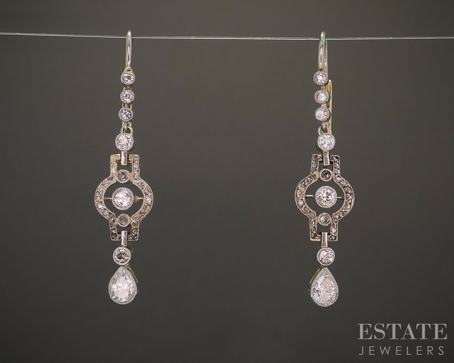 Antique Edwardian Platinum 18k Natural 1.28ctw Diamond Earrings 6.8g p23057