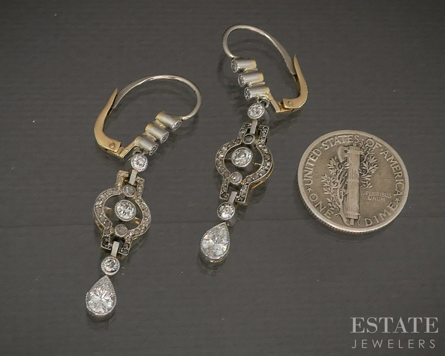 Antique Edwardian Platinum 18k Natural 1.28ctw Diamond Earrings 6.8g p23057