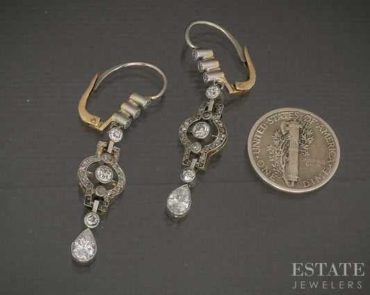 Antique Edwardian Platinum 18k Natural 1.28ctw Diamond Earrings 6.8g p23057