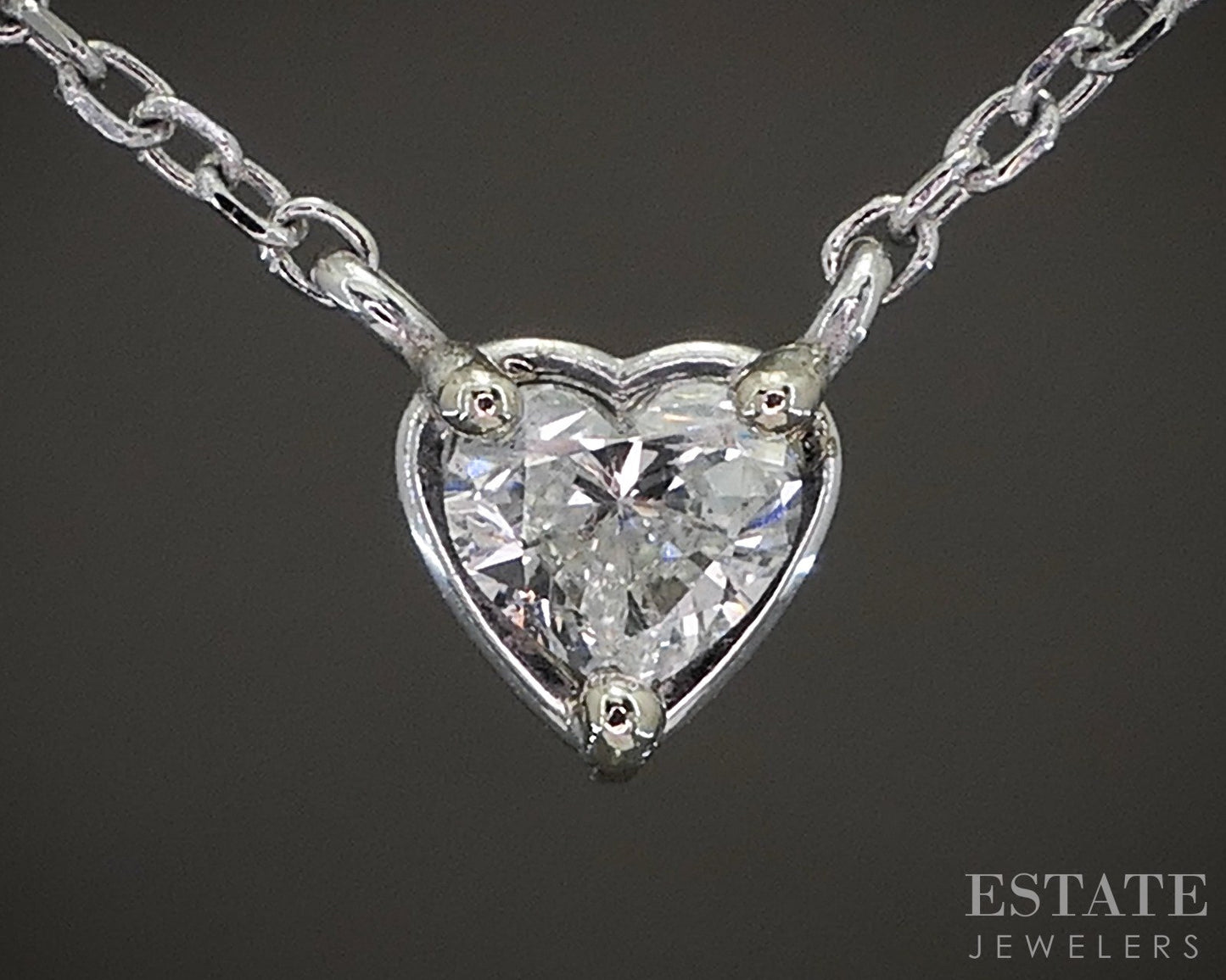 14k White Gold Heart Natural .22ct Diamond Solitaire Necklace 1.5g 18"L p23043