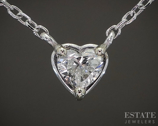 14k White Gold Heart Natural .22ct Diamond Solitaire Necklace 1.5g 18"L p23043