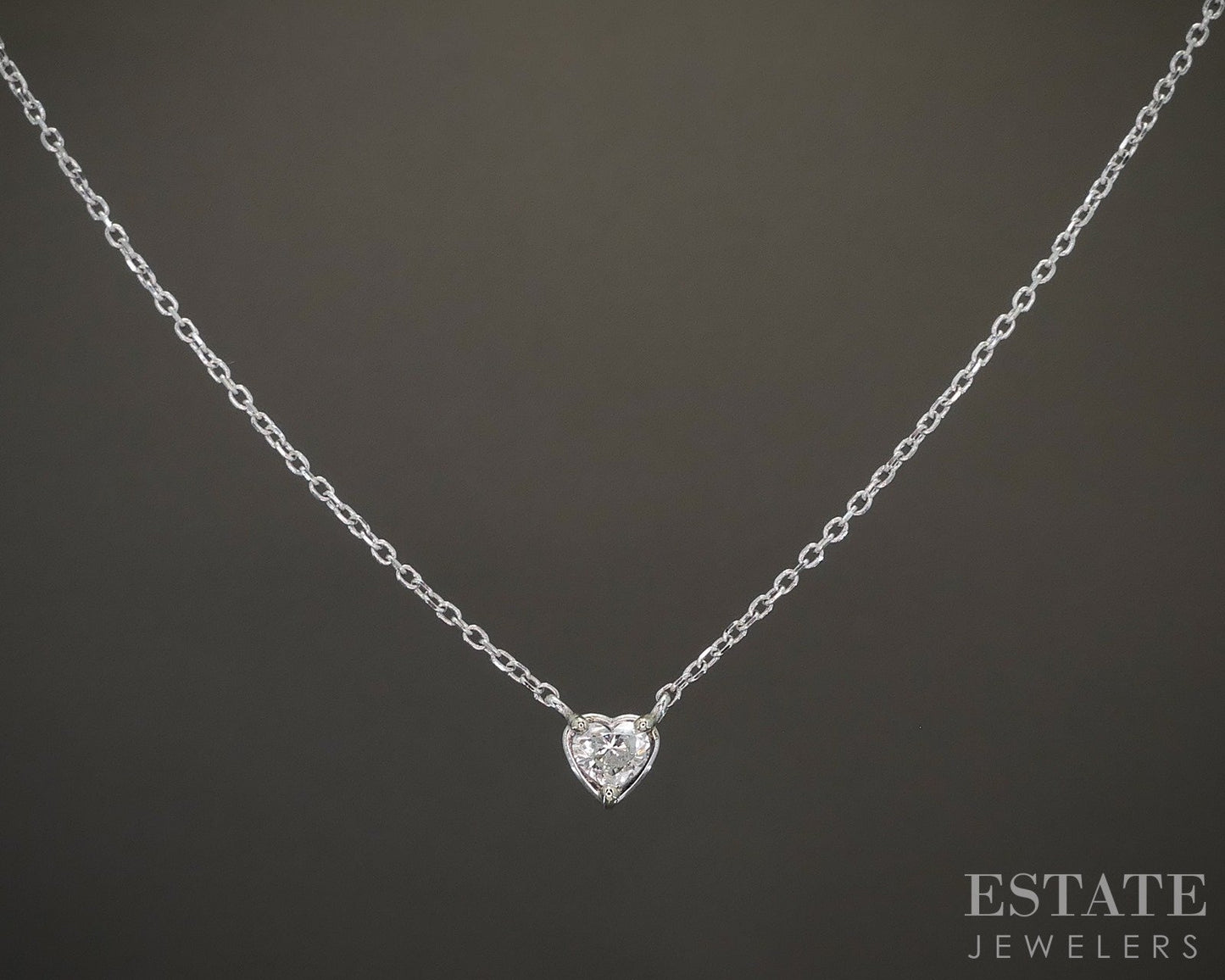 14k White Gold Heart Natural .22ct Diamond Solitaire Necklace 1.5g 18"L p23043